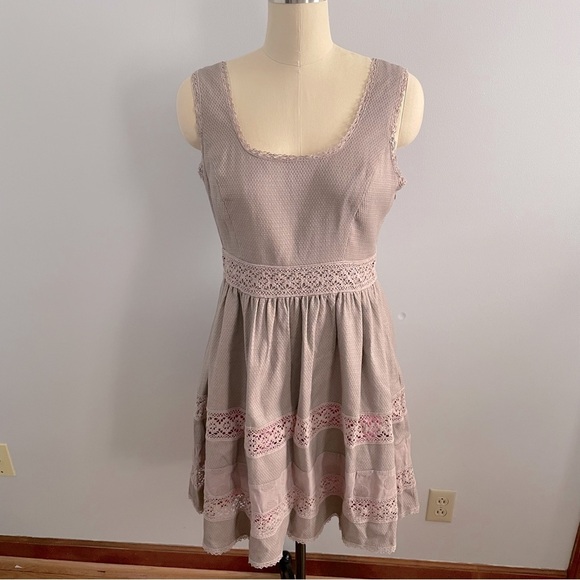 Jessica Simpson Fit and Flare Light Brown with Pink Lining Lace Dress- Size 12 - Picture 1 of 8
